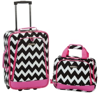 Rockland Fashion Softside Upright Luggage Set, Pink Chevron