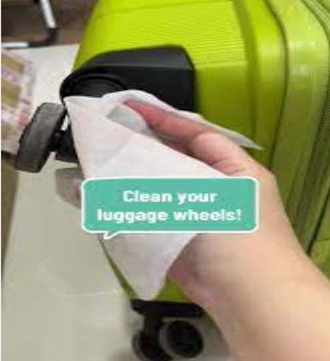 Clean fabric luggage wheels